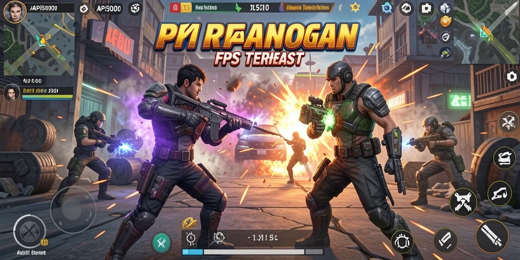 Screenshot API5000 menampilkan aksi tembak-menembak yang intens di medan perang.