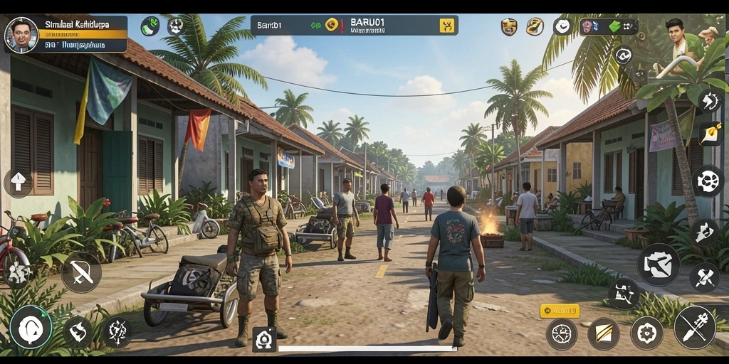 Tampilan gameplay BARU01 dengan aktivitas sehari-hari yang realistis.