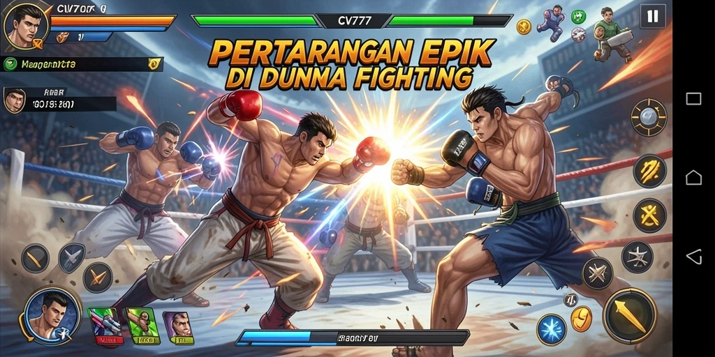 Tangkapan layar menunjukkan pertarungan seru dalam CV777 dengan efek visual yang menakjubkan.