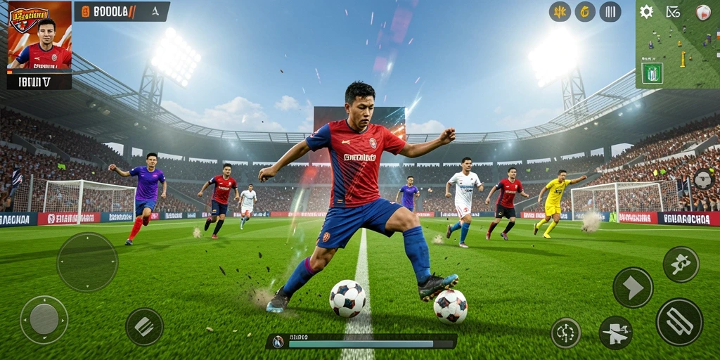 Tampilan gameplay D06 dengan aksi sepak bola yang mendebarkan.