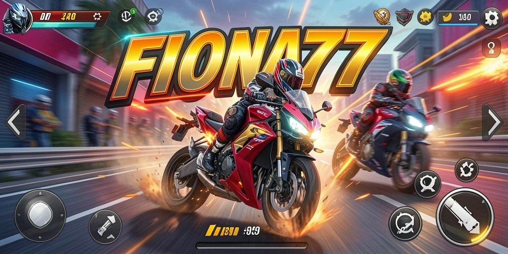 Tampilan gameplay balapan sepeda motor yang mendebarkan di FIONA77.