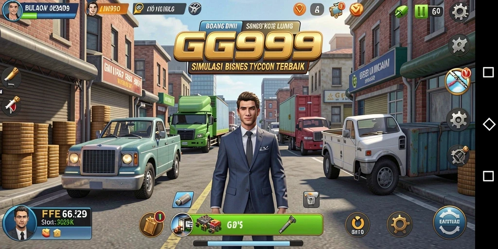 Tangkapan layar dari gameplay GG999 menunjukkan keseruan membangun bisnis Tycoon.