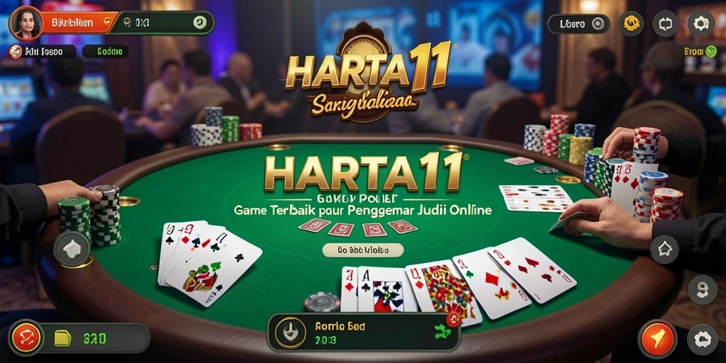 Screenshot HARTA11 menampilkan gameplay seru Poker dengan antarmuka pengguna yang menarik.