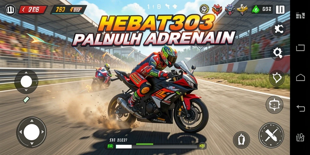 Tampilan gameplay balapan motor yang mendebarkan di HEBAT303.