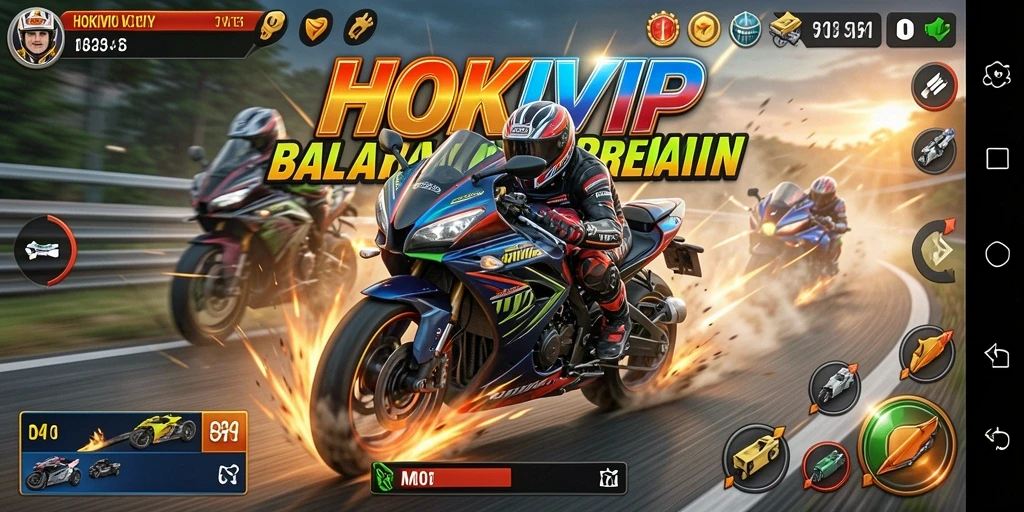 Tampilan gameplay HOKIVIP dengan balapan motor yang mendebarkan.