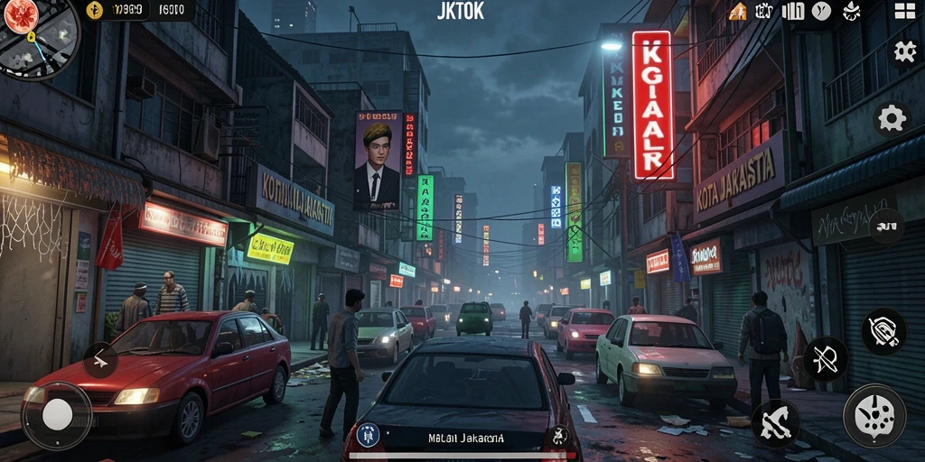 Tampilan gameplay JKTOK yang menakutkan dan misterius.