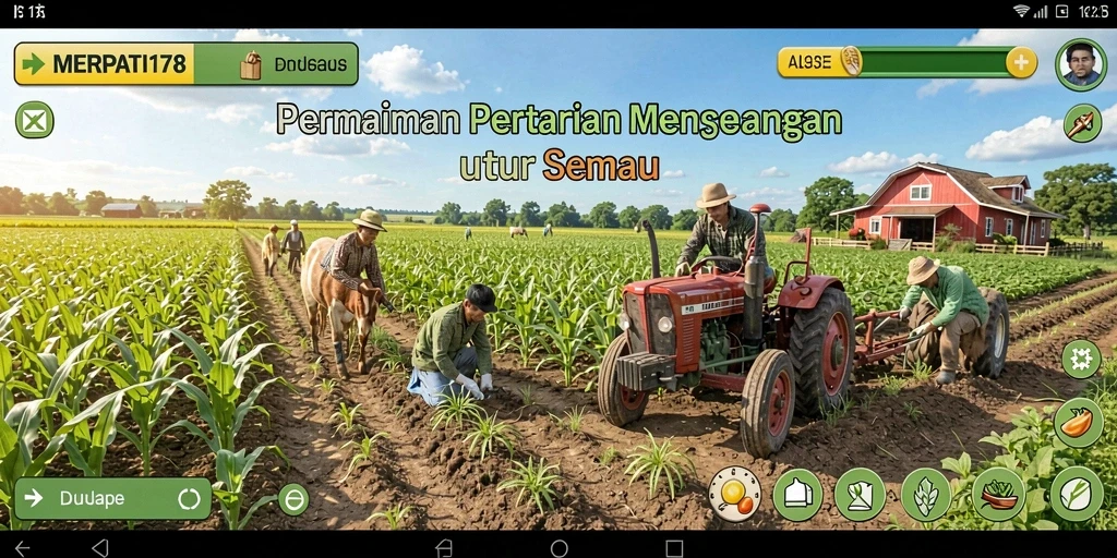 Tangkapan layar gameplay MERPATI178 menampilkan suasana pertanian yang hidup.