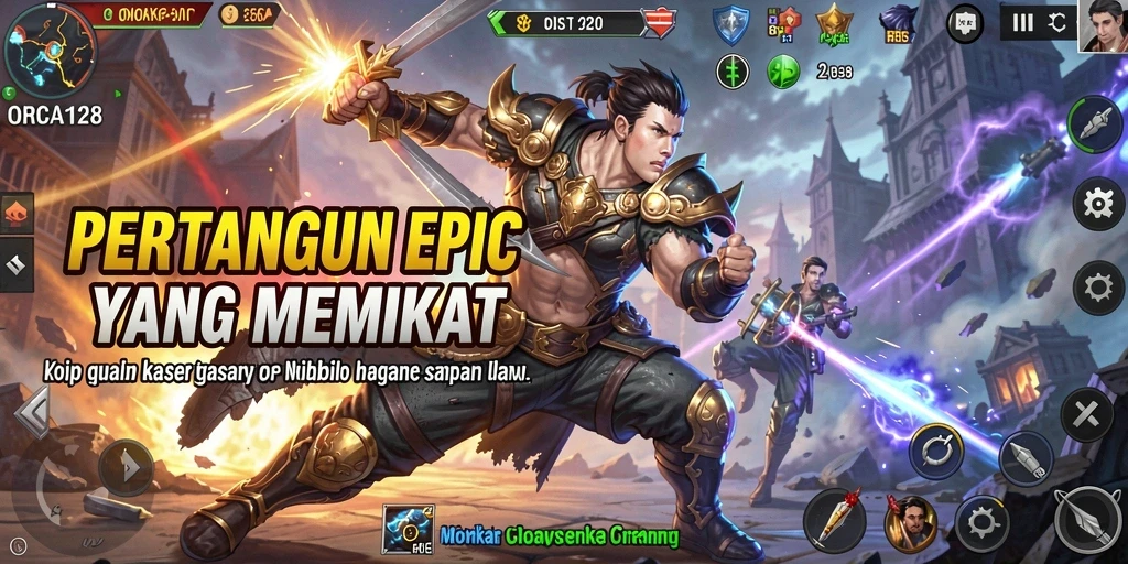 Screenshot menampilkan pertarungan dramatis dalam ORCA128.