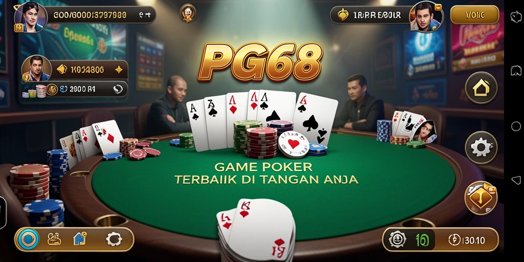 Tampilan gameplay seru PGG68 dengan pemain yang bersaing di meja Poker.