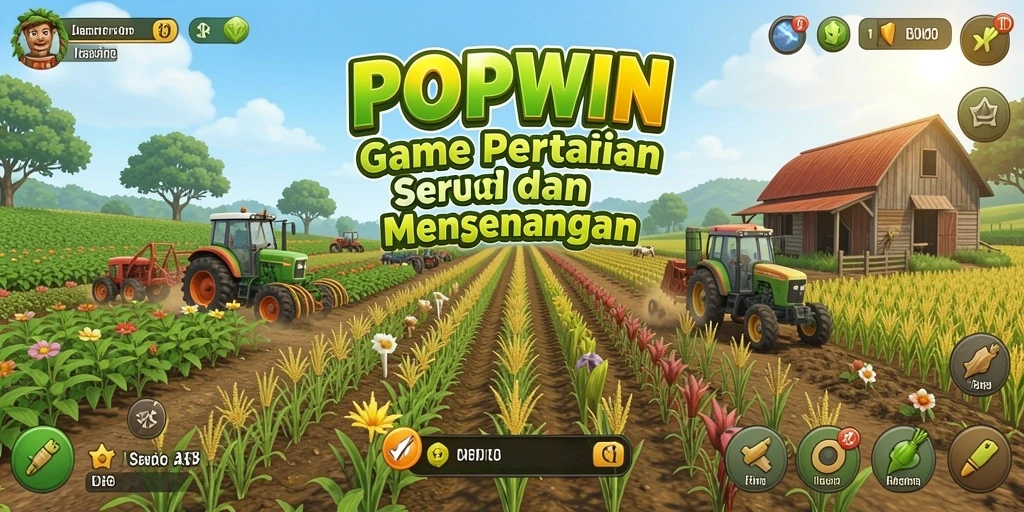 Screenshot gameplay POPWIN menunjukkan ladang yang hijau dan subur.