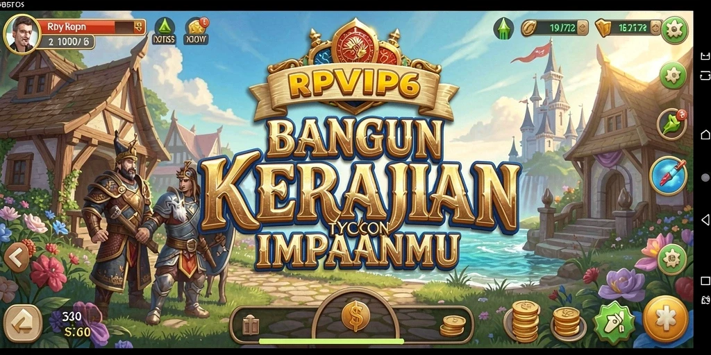 Tampilan dinamis gameplay RPVIP6 yang menarik dalam membangun kerajaan Tycoon.